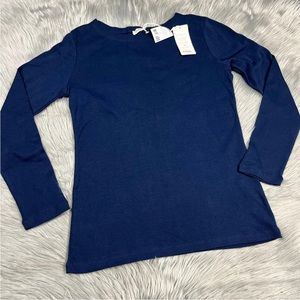 WoolOvers Boat Neck Brushed Cotton Top Navy Size M